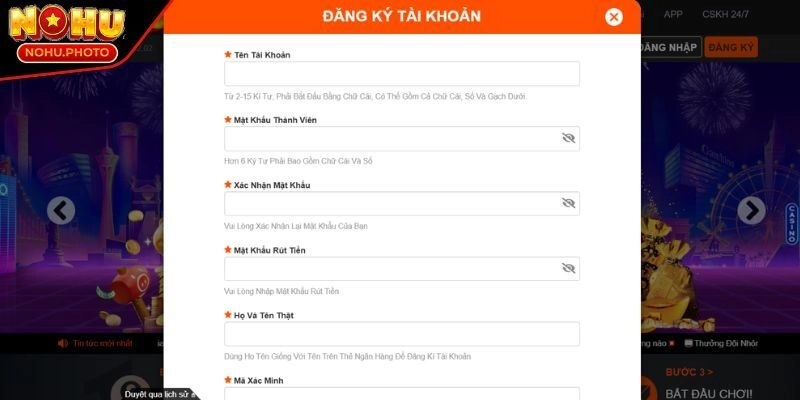 Hướng dẫn cách đăng ký Nohu sau vài bước